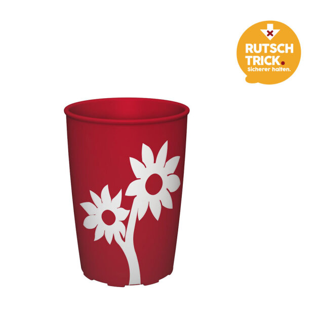 Trinkbecher rot mit Antirutsch-Blume, 220 ml