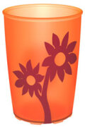 Trinkbecher orange-transparent mit Antirutsch-Blume, 220 ml