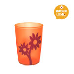Trinkbecher orange-transparent mit Antirutsch-Blume, 220 ml